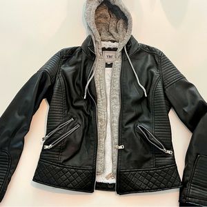 Leather jacket with hoodie